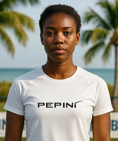 Pepini Bold Logo | Short Sleeve Performance Tee by Pepini Pickleball β white Pickleball T-Shirt front view